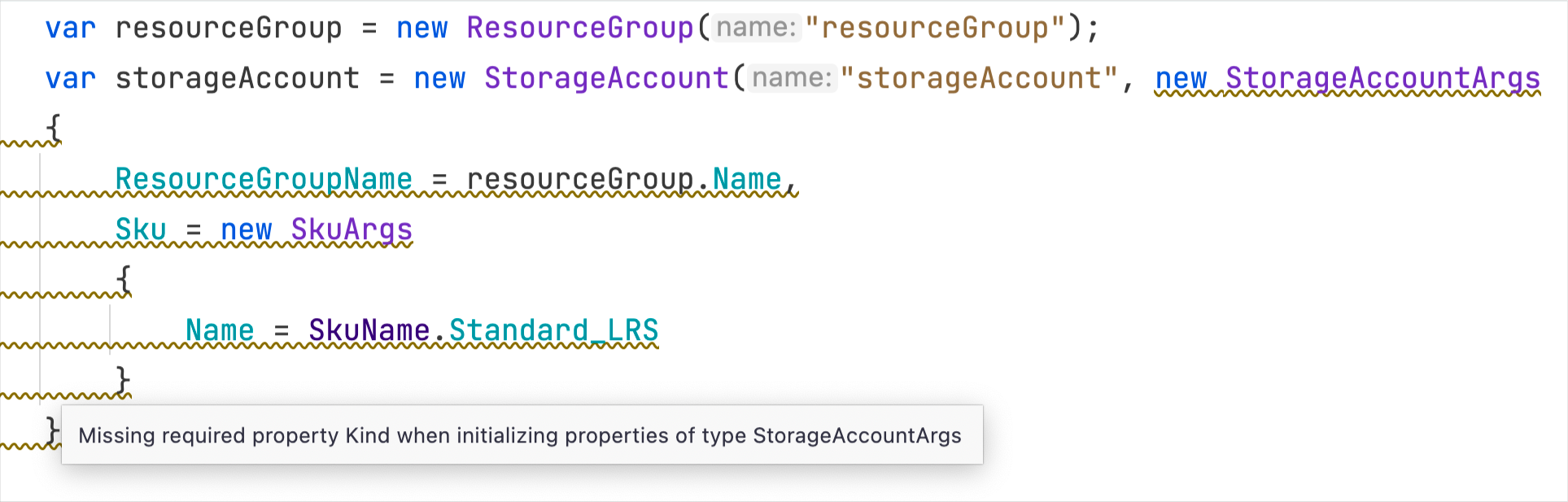 missing property Kind when initializing resource arguments
