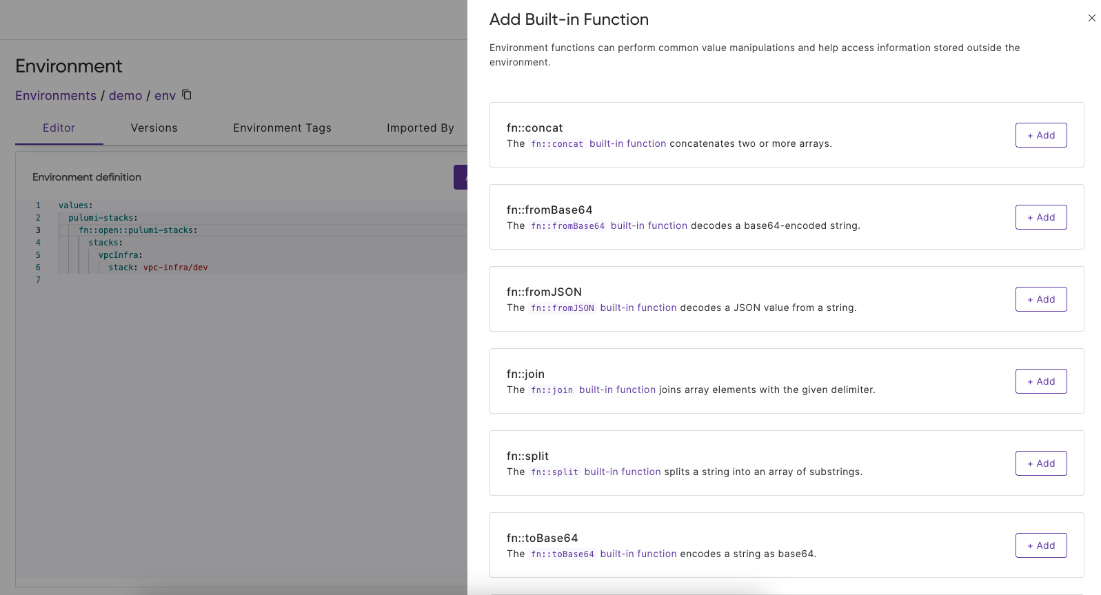 Screenshot of adding functions