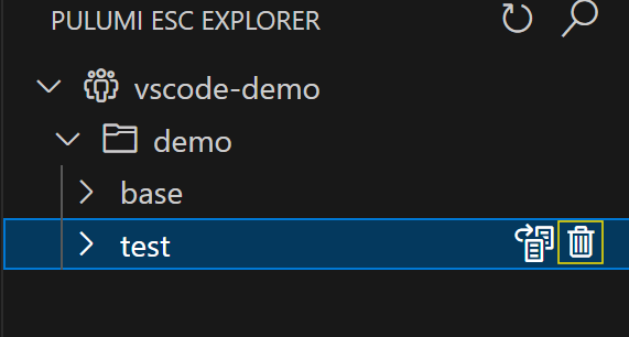 Pulumi ESC Explorer - deleting an environment