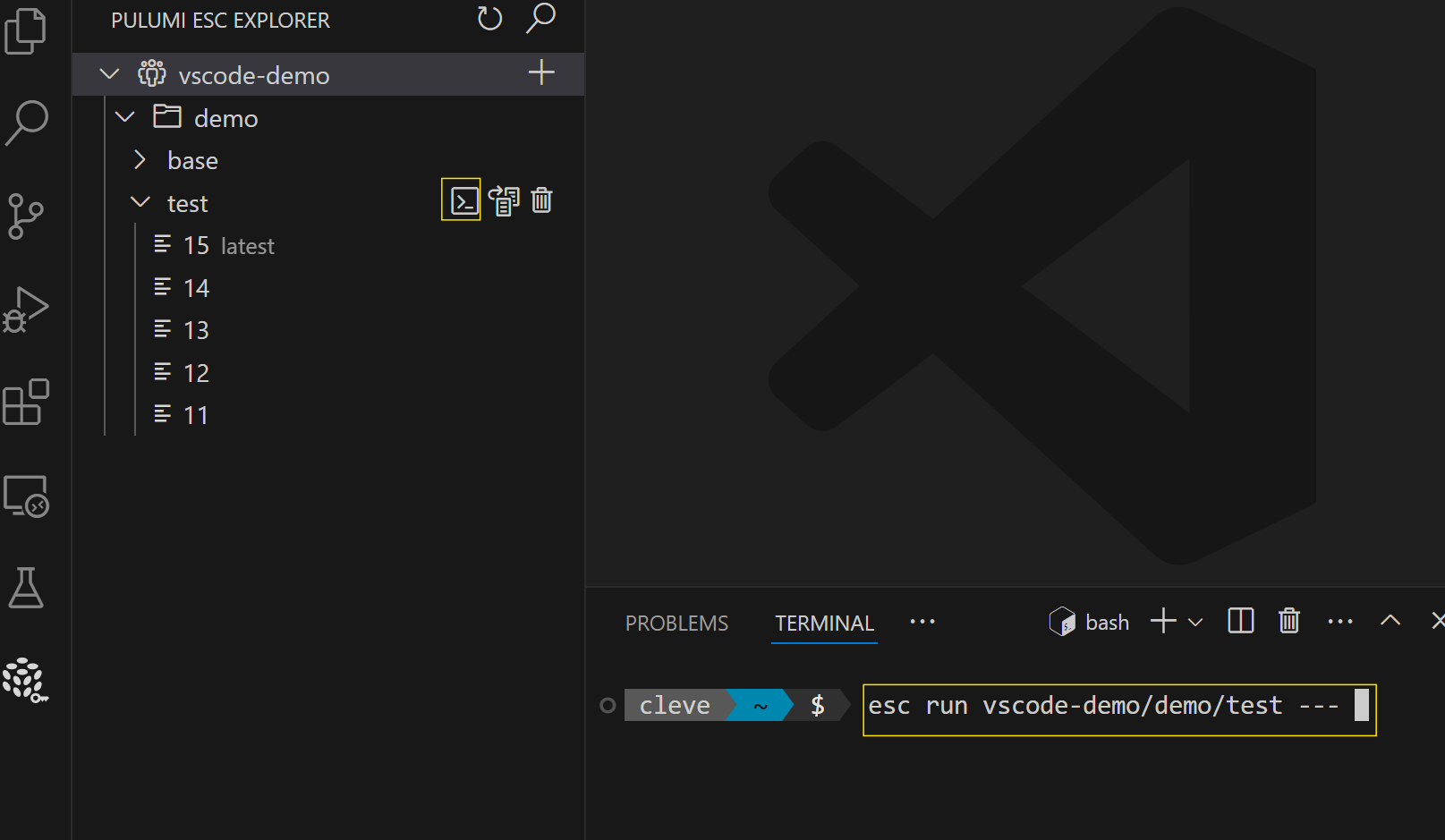 Pulumi ESC Explorer - run commands