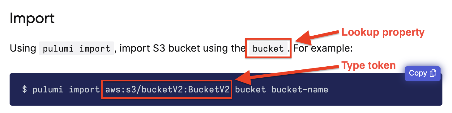 Where to find the type token and lookup property for a resource
