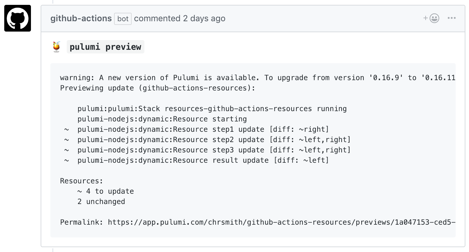 Comment from GitHub Actions