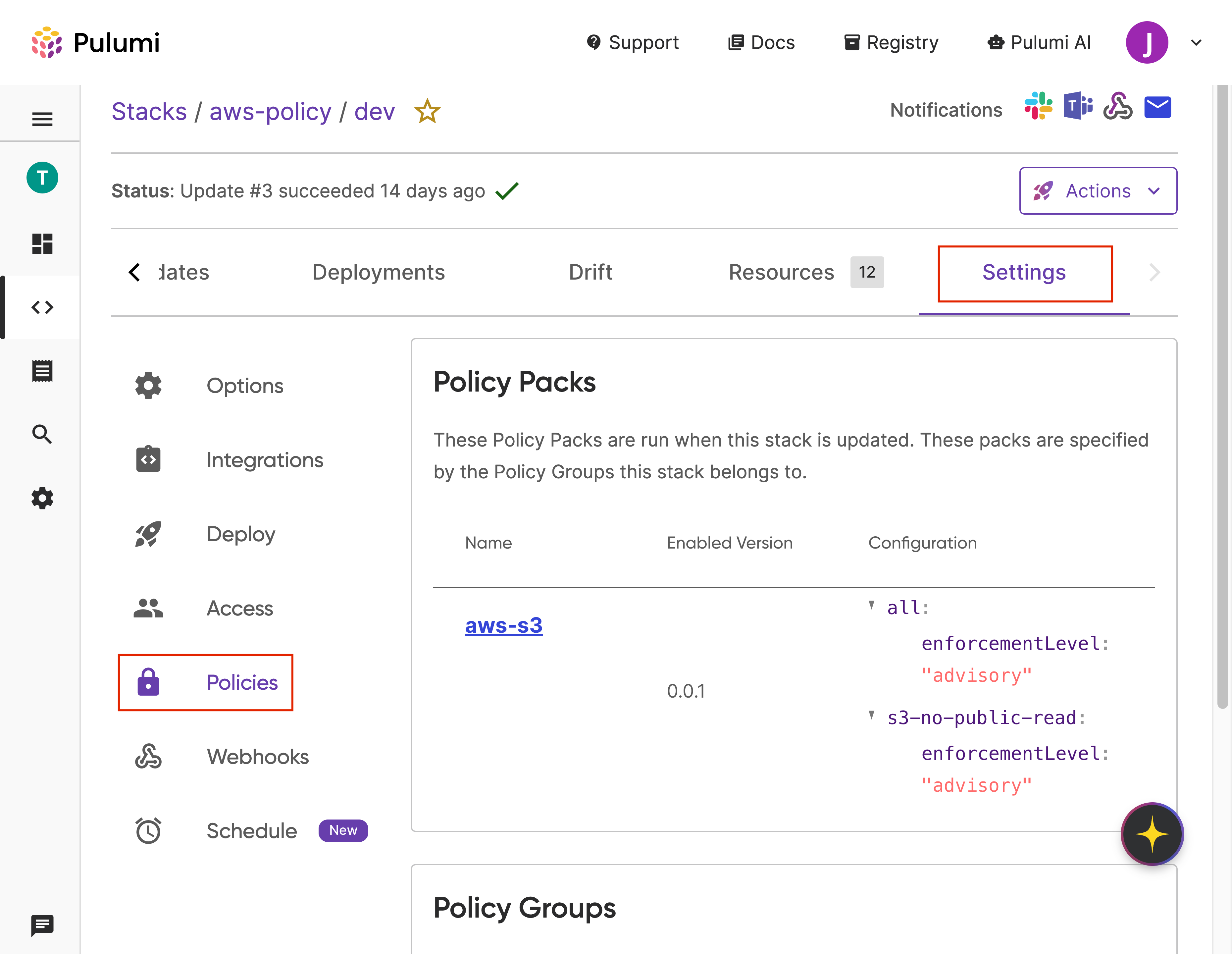 Stack Policy Settings